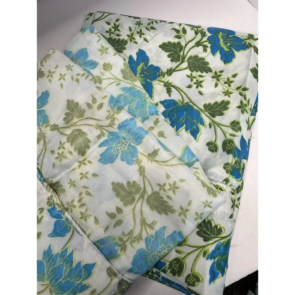 VTG Lot Twin Sheet 2 Set Flat Fitted Pillowcase Flower Power Groovy Florals Blue